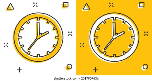 Cartoon clock timer icon in comic style. Time sign illustration pictogram. Watch splash business concept.