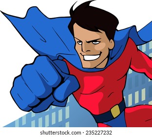 Cartoon Close Illustration Mighty Superhero Bright Stock Vector ...