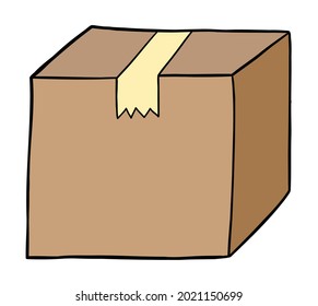 Cartoon closed parcel, vector illustration. Colored and black outlines.