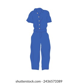 Cartoon Clothe Female Blue Jumpsuit Concept Flat Design Style Isolated on a White Background. Vector illustration
