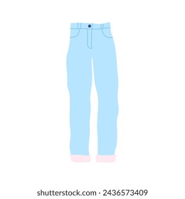 Cartoon Clothe Female Light Blue Jeans Concept Flat Design Style Isolated on a White Background. Vector illustration
