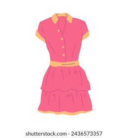 Vestido rojo femenino de la ropa de la historieta Concepto Diseño plano Estilo aislado en un fondo blanco. Ilustración de vector