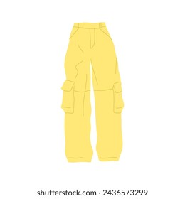 Cartoon Clothe Female Yellow Cargo Pant Concept Flat Design Style Isolated on a White Background. Vector illustration