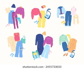 Cartoon Clothes Female Winter Combo Set Concept Flat Design Style Isolated on a White Background. Vector illustration