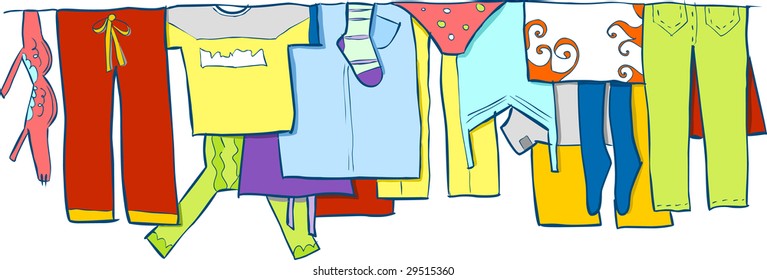 Cartoon Clothes Hanging on Rack