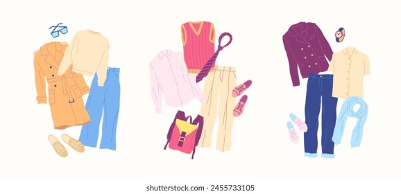 Cartoon Clothes Male Coat Combo Set Concept Flat Design Style Isolated on a White Background. Vector illustration