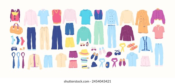 Cartoon Clothes Male Different Types Set Concept Flat Design Style Isolated on a White Background. Vector illustration