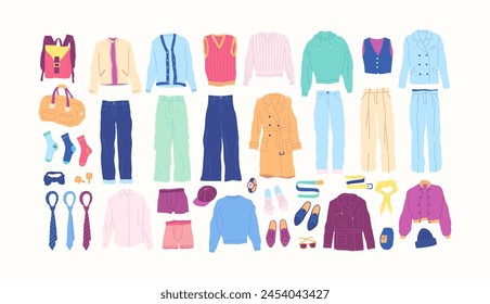 Cartoon Clothes Male Winter Set Concept Flat Design Style Isolated on a White Background. Vector illustration