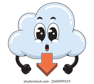 Cartoon Cloud Character with Download Arrow
