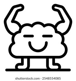 Cartoon cloud character showing off its strength with a smile, representing powerful and reliable cloud computing services