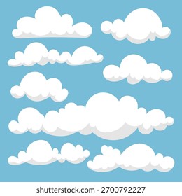 Coleção de Nuvens de Desenhos Animados sobre o Fundo do Céu Azul
