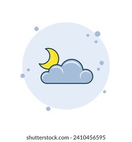 Cartoon cloud with crescent icon vector illustration. Moonlight icon on bubbles background. Moon sign concept.