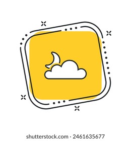 Cartoon cloud with crescent icon vector illustration. Moonlight icon on isolated yellow square background. Moon sign concept.