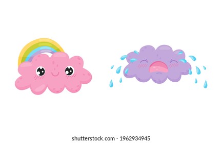 Cartoon Cloud with Different Facial Expression Vector Set