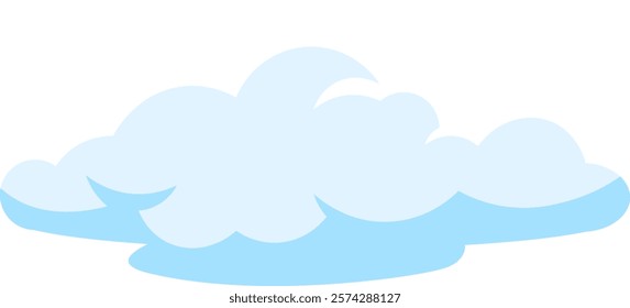 Cartoon cloud featuring a light blue hue and smooth edges, floating gracefully in a bright white sky, perfect for illustrating weather and meteorology themes