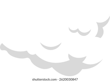 Nuvem de desenhos animados com sombras cinzentas suaves, flutuando graciosamente em um vasto céu branco, servindo como um elemento gráfico de design simples, mas cativante, para vários projetos criativos