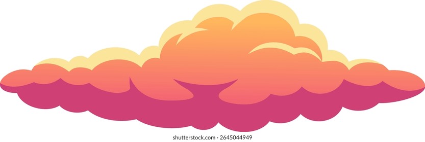 Cartoon cloud floating in a clear sky with a gradient from pink to orange and yellow, representing concepts like weather, meteorology, atmosphere, dreams and imagination