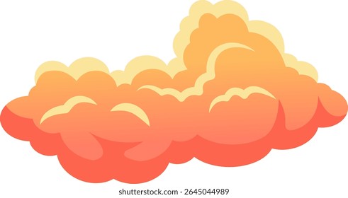 Nuvem de desenhos animados flutuando graciosamente em um céu claro, banhado em um gradiente vibrante de tons laranja e amarelo, evocando uma atmosfera sonhadora e lúdica perfeita para a criatividade inspiradora