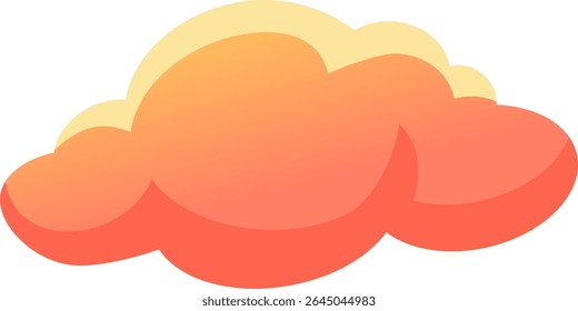 Cartoon cloud floating in the white empty sky, colored with a gradient from orange to yellow, ideal for meteorology, weather forecast, climate and environment concepts