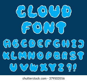 Cartoon cloud font for design. Vector alphabet