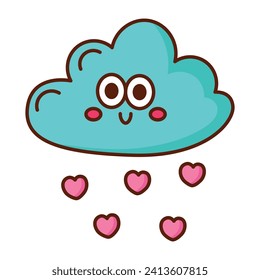 Cartoon cloud and heart shaped rain icon. vector illustration.