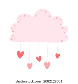 Cartoon cloud with hearts on white background. Love and Valentine's Day concept. Perfect for baby shower, birthday, children's party, clothing prints.