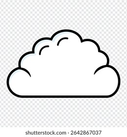 cartoon cloud icon with light blue shading on transparent background