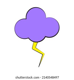 Cartoon cloud lightning in cartoon style. Funny design element. Vector illustration. stock image.