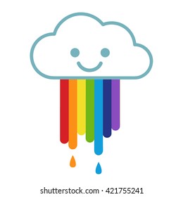 Cartoon cloud with rainbow. Icon