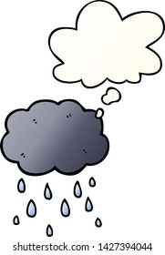 cartoon cloud raining with thought bubble in smooth gradient style