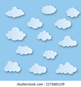 Cartoon Cloud Set isolated on blue sky panorama vector collection. Cloudscape in blue sky, white cloud illustration eps10

