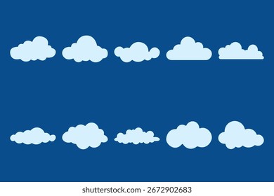 Conjunto de nube de dibujos animados aislado sobre fondo azul oscuro
