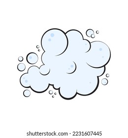 Cartoon cloud sky, foam bubble fly, blue fun air balloon or smoke vector icon, soap bubbles isolated on white background. Bathroom simple illustration