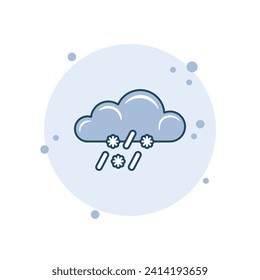 Nube de dibujos animados con imagen vectorial de icono de nieve y lluvia. Icono del cielo que serpentea sobre el fondo de las burbujas. Concepto de la firma del clima.