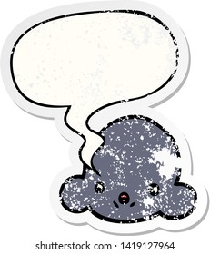 nube de dibujos animados con burbuja de habla angustiada pegatina vieja angustiada