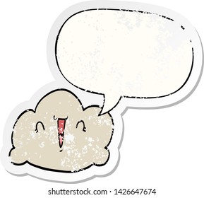 cartoon cloud with speech bubble distressed distressed old sticker