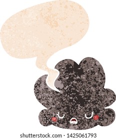 cartoon cloud with speech bubble in grunge distressed retro textured style