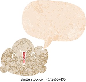 nube de dibujos animados con burbuja de habla en un estilo retro angustiado con textura gruesa