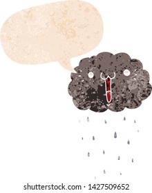 cartoon cloud with speech bubble in grunge distressed retro textured style