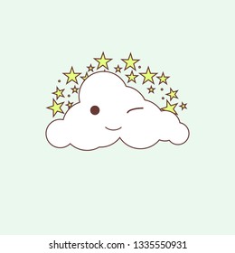 Cartoon cloud with stars clip art,flat design