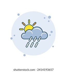 Cartoon cloud with sun icon vector illustration. Rain cloud icon on bubbles background. Raindrop sign concept.