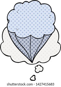 cartoon cloud symbol with thought bubble in comic book style