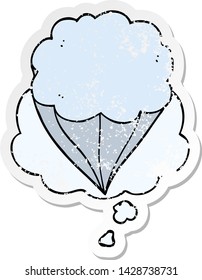 cartoon cloud symbol with thought bubble as a distressed worn sticker