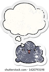 cartoon cloud with thought bubble as a distressed worn sticker