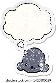 nube de dibujos animados con burbuja de pensamiento como pegatina gastada angustiada