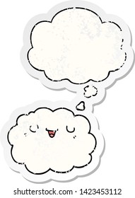 cartoon cloud with thought bubble as a distressed worn sticker