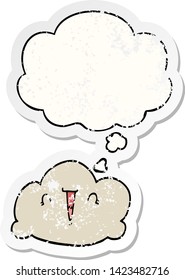 nube de dibujos animados con burbuja de pensamiento como pegatina gastada angustiada