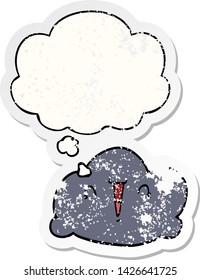 cartoon cloud with thought bubble as a distressed worn sticker