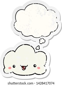 nube de dibujos animados con burbuja de pensamiento como pegatina gastada angustiada