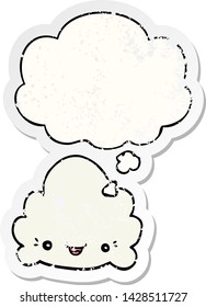 cartoon cloud with thought bubble as a distressed worn sticker